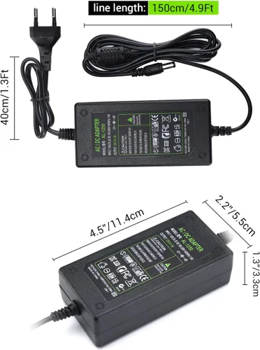 Vista 5 de Adaptador de corriente CC 12V 3A, enchufe estadounidense, cable de alimentación de 4.6 pies, transformadores de 36 vatios CA 100-240V a CC 12