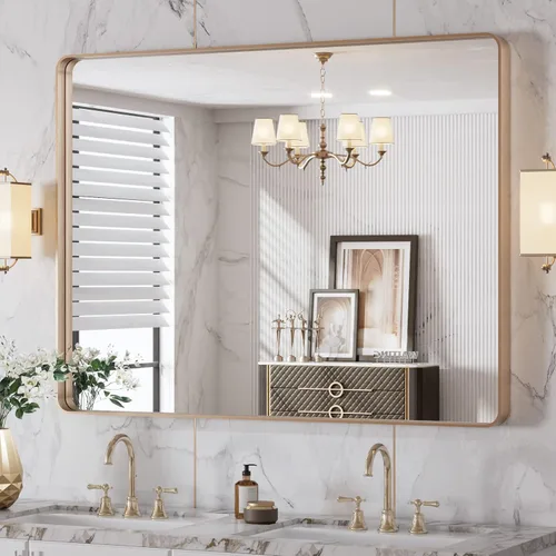 Vista 53 de LOAAO 20x16 Pulgadas Espejo de Baño con Marco de Metal Negro para Pared, Espejo de Tocador de Baño de Estilo Granja, Espejo Grande Rectangular