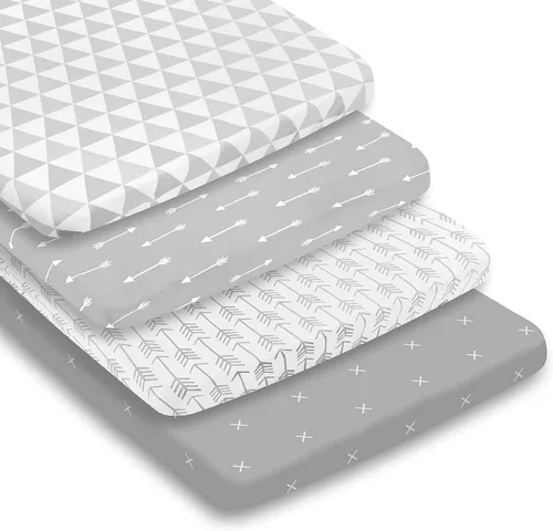 Vista 5 de Pack N Play Sheets - Sábanas de colchón 100% algodón de punto de jersey súper suave, sábanas portátiles para cuna pequeña (24 x 38 x 5)
