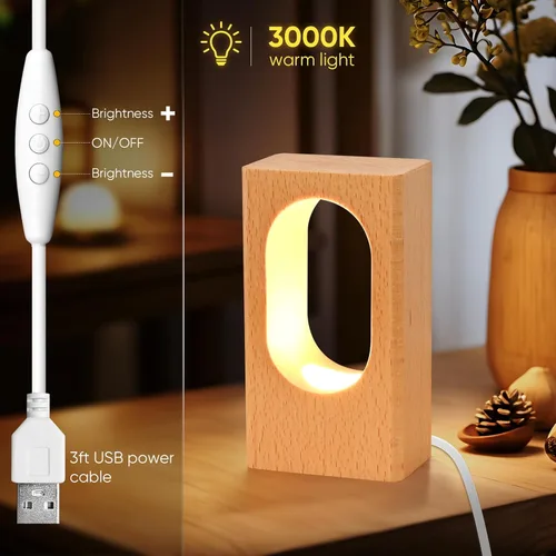 Vista 4 de LONRISWAY Lámpara de escritorio LED de madera, luz nocturna de noche de noche, iluminación LED regulable, lámpara de mesa creativa para decoración