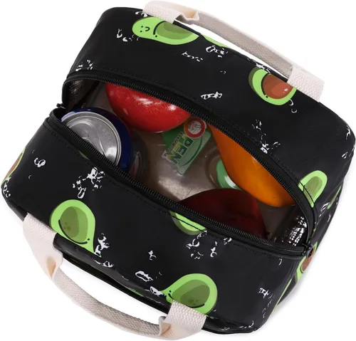 Vista 3 de Lonchera aislada con aguacate para mujeres y niñas, lonchera reutilizable, bolsa de picnic para adultos, niños, escuela, trabajo, viajes
