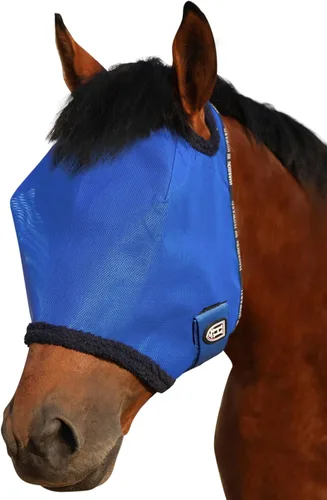 Vista 15 de Harrison Howard Máscara de malla redonda para mosca de caballo, protección UV, con borde acolchado de vellón, negro, S
