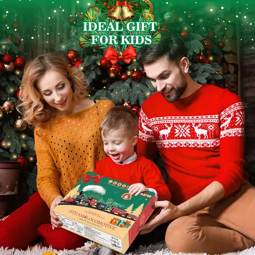 Vista 7 de OleFun Juego de tren, tren eléctrico con vapor de agua, sonidos y luces, modelo de tren de Navidad para debajo del árbol, kit de ferrocarril regalos