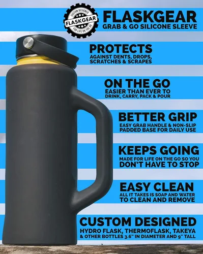 Vista 2 de Grab & Go Handle - Funda de silicona compatible con Hydro Flask, ThermoFlask, Takeya, Simple Modern y otras botellas de agua aisladas de 40 onzas