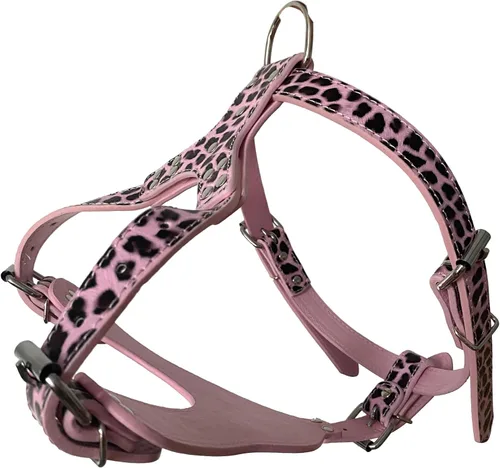 Vista 3 de Arnés de cuero suave para perro, pechera grande de Pitbull Mastín Boxer para 26 ~ 34 pulgadas ajustable (leopardo)