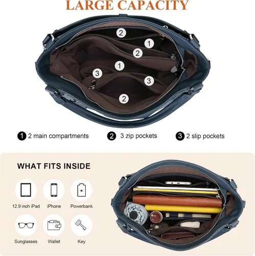 Vista 21 de Over Earth Genuine Leather Purses for Women Large Hobo Bags Lady Shoulder Handbags with Detachable Strap