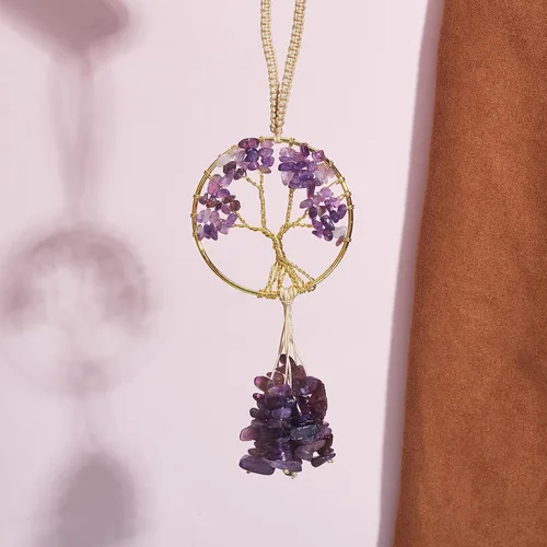 Vista 6 de Adorno de cristal curativo Árbol de la Vida Amatista Natural Árbol de la Vida Charm Espejo de Coche Accesorios Hippie Boho Interior Habitación