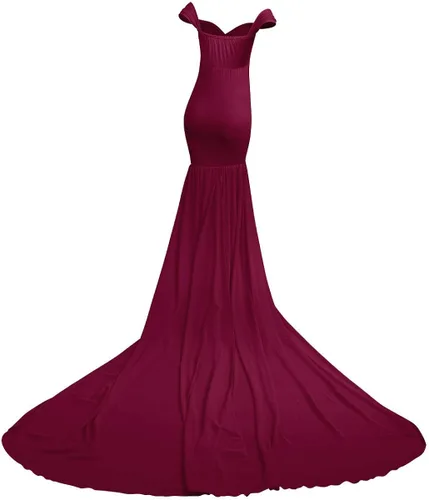 Vista 4 de Vestido de maternidad con hombros descubiertos y cuello en V para mujer, vestido largo de gasa con cuello en V y ajuste elegante, para fotografía