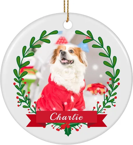 Vista 38 de Paquete de 4 adornos de Navidad personalizados 2025 de cerámica personalizada con foto y texto para decoración de árbol de Navidad, primera Navidad