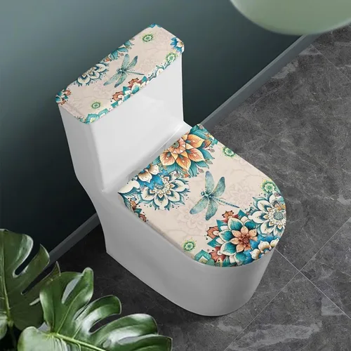 Vista 6 de Ystardream Juego de 2 fundas de inodoro y fundas de asiento de mar profundo, fundas de tapa de asiento de inodoro, fundas lavables para tanque