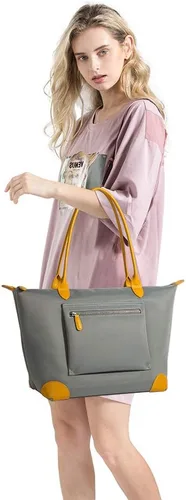 Vista 2 de DORIS&JACKY Bolso de mano para mujer, grande, ligero, de cuero, de nailon, para el trabajo, bolso de hombro y bolso de viaje plegable Large