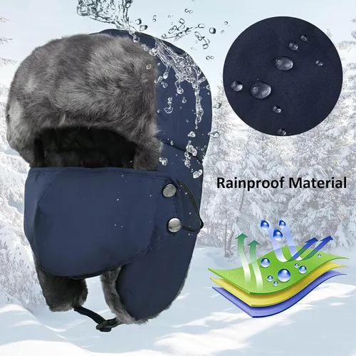 Vista 2 de Trooper Trapper Sombrero cálido de invierno Sombrero térmico de piel polar ruso Ushanka sombreros máscara para las orejas, nieve, esquí, caza