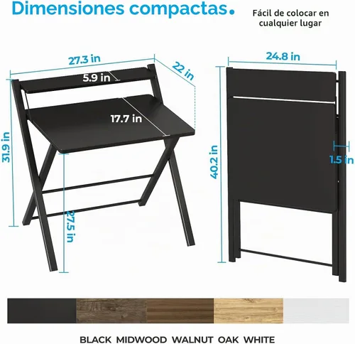 Vista 3 de GreenForest Escritorio plegable sin montaje, escritorio resistente para computadora para espacios pequeños Portable Foldable Table for Laptop