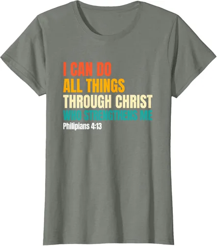 Vista 14 de I Can Do All Things Through Christ Christian Faith Camiseta, Negro, S