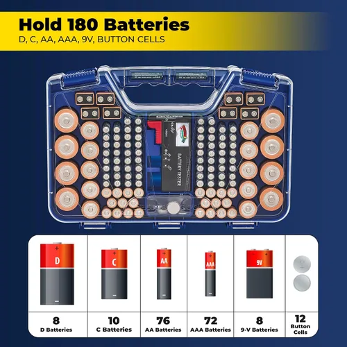 Vista 2 de Ontel Battery Daddy - Estuche organizador y de almacenamiento con probador, almacena y protege hasta 180 baterías, doble cara, diseño duradero