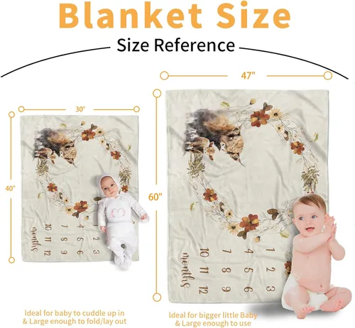 Vista 7 de Manta de hito mensual personalizada para bebé, nombre personalizado con fondo de fotografía de diseño de ganado de las tierras altas, manta de felpa