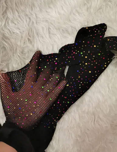 Vista 5 de Medias de red para rave, brillantes con diamantes de imitación, medias de cintura alta, trajes de fiesta de Halloween, festivales para mujer
