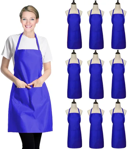 Vista 9 de Paquete de 9 delantales negros para mujeres, adultos, niñas y mujeres con bolsillos, delantales de cocina a granel para cocinar, pintar, barbacoa