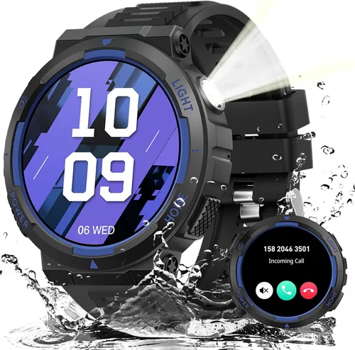 Vista 9 de Relojes inteligentes militares para hombres (respuesta/hacer llamadas) con linterna LED 3ATM resistente al agua reloj inteligente con más de 100