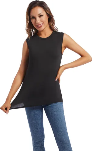 Vista 4 de MANCYFIT Camiseta térmica sin mangas para mujer, de forro polar, sin mangas, capa base, chaleco cálido, cuello redondo