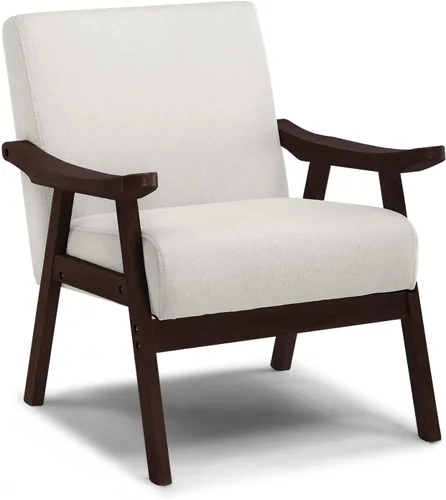 Vista 9 de COMHOMA Silla decorativa, silla moderna de mediados de siglo con reposabrazos de madera maciza, cómodo sillón tapizado de lectura para sala