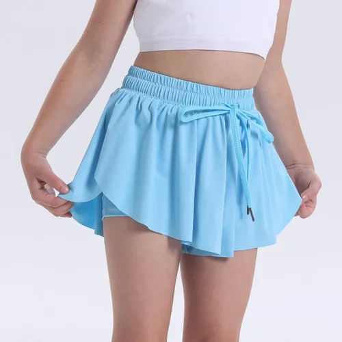 Vista 2 de 2 pantalones cortos de mariposa fluidos 2 en 1 para jóvenes, lindos pantalones cortos deportivos con bolsillos para fitness, correr, deportes, danza