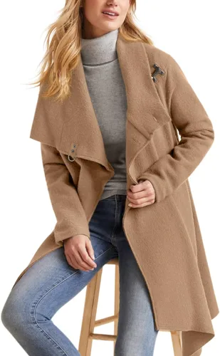Vista 3 de Abrigo de lana con solapa para mujer, asimétrico, manga larga, gabardina de invierno