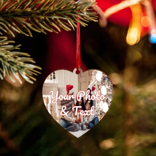 Vista 2 de Adorno de Navidad personalizado con foto, añade imagen y texto, adorno de diseño de impresión de texto, regalo de recuerdo personalizado para colgar