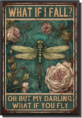 Vista 27 de LIUAXICIA Letrero de estaño vintage divertido con texto en inglés «Into The Forest I go to Lose My Mind and Free My Soul Dragonfly», letrero