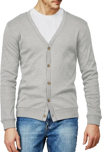 Vista 2 de H2H Cárdigans casuales ajustados para hombre, cuello en V, diseño básico, manga larga, con botones Gris