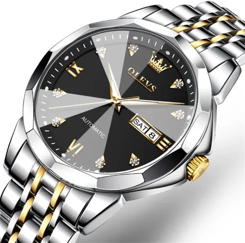 Vista 61 de OLEVS Reloj de pulsera automático con diseño de esqueleto para hombre, de lujo, con diamantes de lujo, de acero inoxidable, calendario, reloj