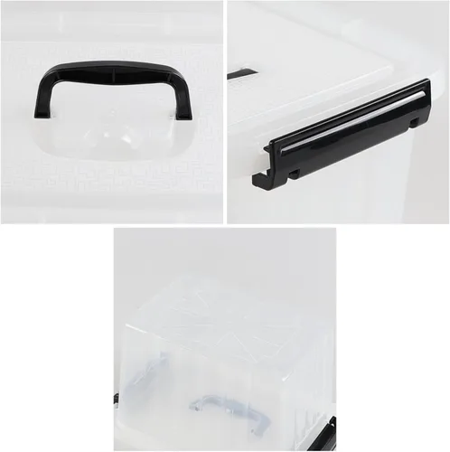 Vista 3 de Caja de almacenamiento transparente de 6.5 cuartos de galón con asa, paquete de 4 recipientes de plástico con tapa