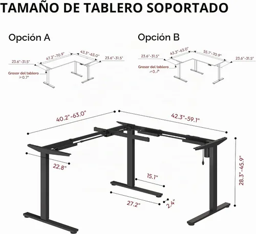 Vista 3 de SANODESK Marco de Escritorio Eléctrico Ajustable en Altura con Forma de L de 3 Patas, Soporte hasta 99.8kg, Marco Ergonómico de Escritorio de Pie