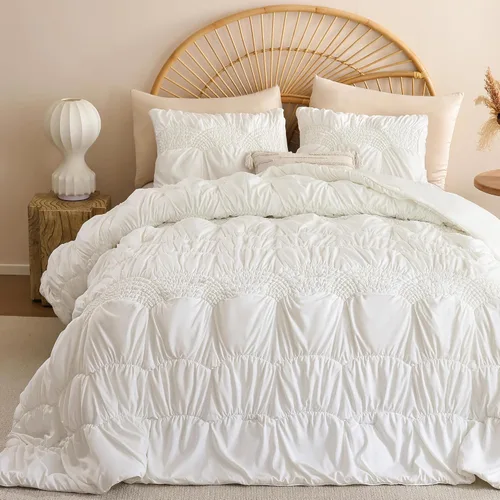 Vista 13 de JANZAA Juego de colcha tamaño Queen de 3 piezas con patrón floral, de microfibra ligera, ropa de cama reversible, 1 colcha y 2 fundas de almohada