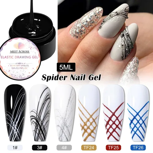 Vista 3 de Gel de araña de dibujo elástico de 6 colores, esmalte de gel UV LED, gel de dibujo para línea, manicura de arte de uñas con pinceles