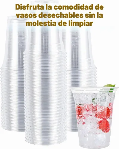 Vista 5 de Vasos transparentes de plástico [12 onzas] con tapas y pajitas [juego de 100] desechables para bebidas frías para beber café helado, agua, jugo