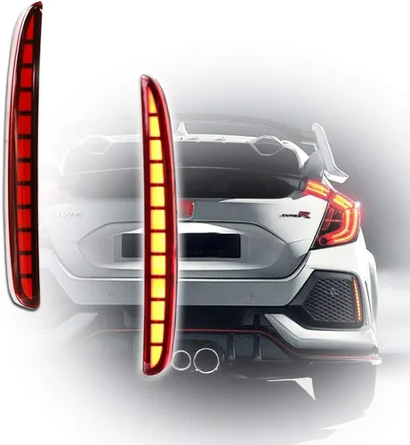 Vista 9 de Luces Reflectoras de Parachoques LED de Lente Roja Luces de Freno Traseras Faros Antiniebla Traseros para Honda Civic Hatchback 2017 en adelante