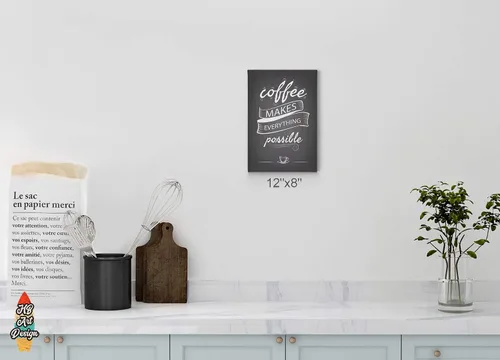 Vista 2 de HB Art Design Arte de pared con texto en inglés «Coffee Makes Everything Possible», estilo retro, arte para pared, cafetería, decoración de pared