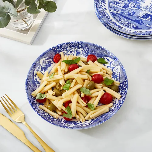 Vista 3 de Spode Tazón para pasta italiana azul, juego de 4 9 pulgadas, blanco Loza de loza, fabricada en Inglaterra, apta para lavavajillas y microondas