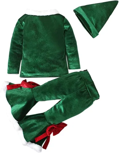 Vista 2 de Traje de Navidad para niñas pequeñas, disfraz de Santa para niñas pequeñas, disfraz de cosplay para niños, manga larga, terciopelo de felpa