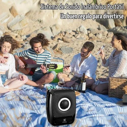 Vista 4 de Amplificador de voz con micrófonos profesionales duales, micrófono portátil inalámbrico de 25 W y sistema de altavoces, altavoz Bluetooth