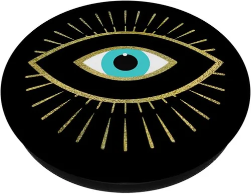 Vista 2 de PopSockets negros con diseño de ojo malvado amarillo
