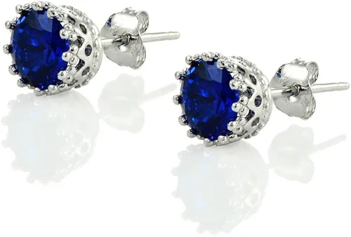 Vista 2 de Aretes con pasante de plata esterlina con gema de nacimiento redonda de 6mm, piedra preciosa genuina e imitación