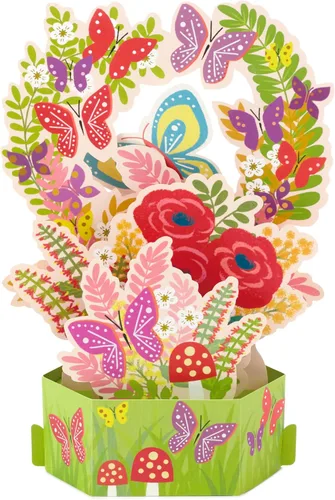 Vista 3 de Hallmark Paper Wonder - Tarjeta desplegable para cumpleaños, pensando en ti, felicitaciones o cualquier ocasión (flores y mariposas)