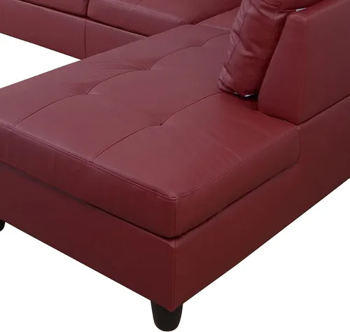 Vista 8 de Moderno sofá seccional de cuero en forma de L (rojo, orientado a la derecha)
