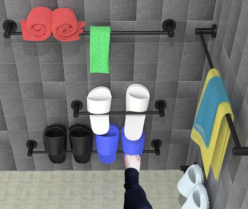 Vista 7 de Toallero de baño ajustable negro mate de 16 a 27.6 pulgadas, toallero individual de acero inoxidable 304, soporte para toallas montado en la pared
