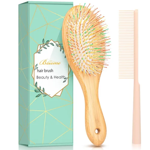 Vista 8 de Juego de Cepillo y Peine con Cerdas de Jabalí para Cabello Rizado, Grueso, Largo, Fino, Seco y Húmedo, el Mejor Cepillo Desenredante de Paleta