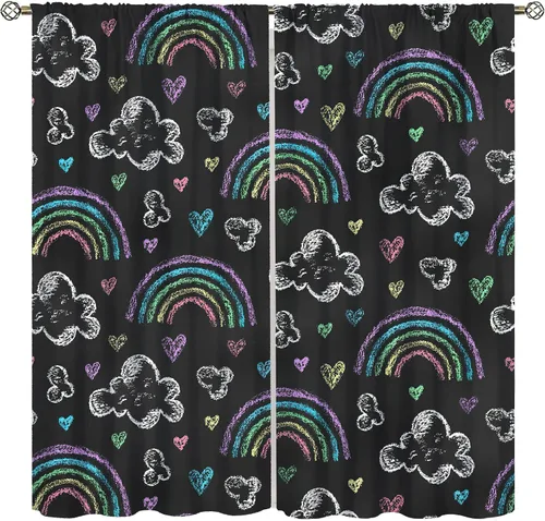 Vista 18 de Cortinas bohemias con diseño de arco iris, hermoso diseño de estrellas de durazno marrón y arcoíris, para dormitorio de niños y niñas, sala