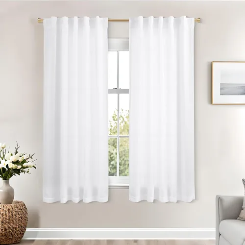 Vista 69 de Mrs.Naturall Cortinas negras de 45 pulgadas de largo, cortinas cortas de lino transparente para privacidad para cocina, dormitorio, ventanas
