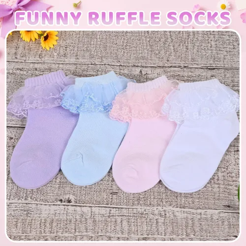 Vista 5 de sockfun Calcetines con volantes para bebé, calcetines de encaje con volantes para niños pequeños y niñas